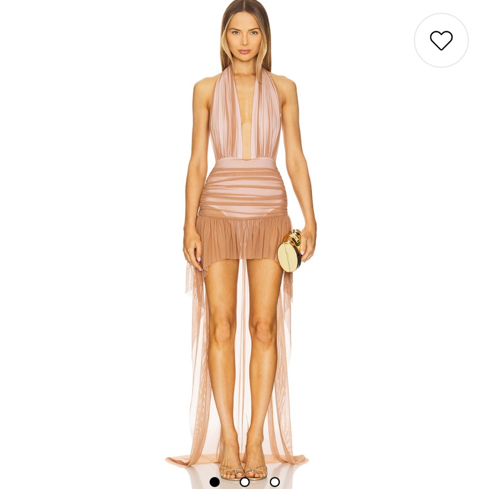 Norma Kamali Brown and White Bodycon Halter Dress